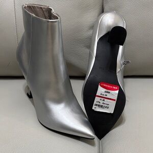 Pointed Toe Silver Ankle Booties with Side Zip - Women